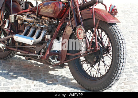 American Indian Head auf einem Vintage Indian Scout Motorrad Oldtimer Stockfoto