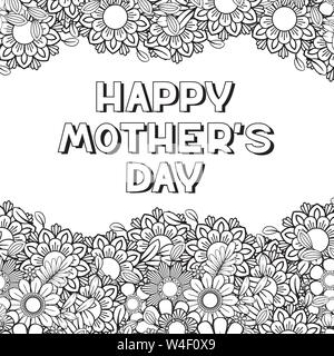 Happy Mother's Day Färbung Seite für Erwachsene Malbuch. Schwarze und weiße Vector Illustration. Auf weissem Hintergrund Stock Vektor