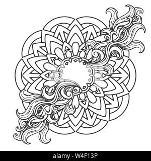 Mandalas mit Meer Wellen und Locken. Malbuch Seite. Überblick Vector Illustration. Auf weissem Hintergrund Stock Vektor
