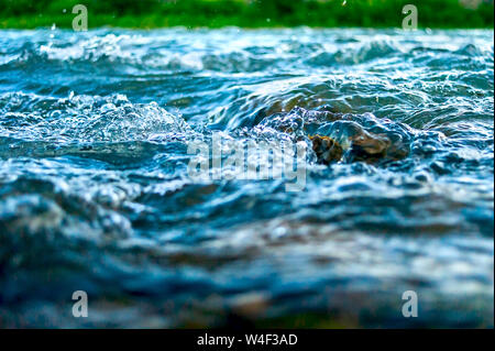 Wildwasser, Spritzer der Fluß über die Felsen mit einem hohen Strom. Stockfoto