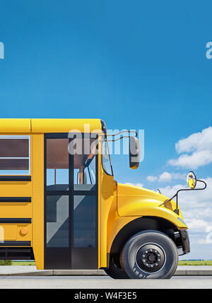 School Bus auf der Straße geparkt, Konzept der gehen wieder zur Schule, schönen sonnigen Tag, 3D-Rendering Stockfoto