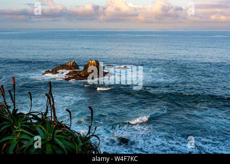 Sonnenaufgang am Seal Rock, die direkt vor der Küste von Crescent Bay in Laguna Beach. Seal Rock wird in der Regel mit vielen shorebirds und Seelöwen. Stockfoto