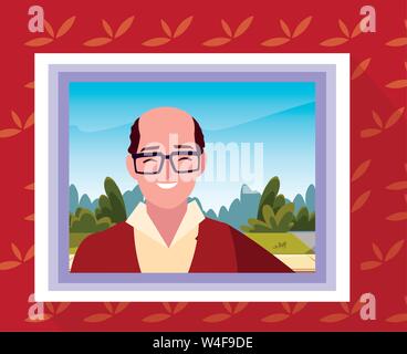 Fotografie mit Opa auf der Außenseite Vector Illustration Stock Vektor