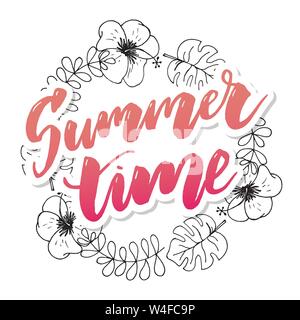 Sommer vektor Banner Design mit weißen Kreis für Text und farbigen Elementen in weißen Hintergrund. Vector Illustration Stock Vektor