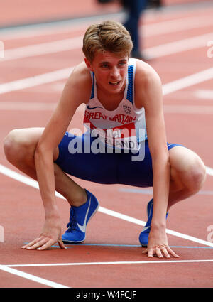 LONDON, ENGLAND. 21. Juli: Piers Copeland von Großbritannien und Nordirland nach 1,6 km Männer - emsley Carr während der Tag Zwei der IAAF Diamond League die Stockfoto