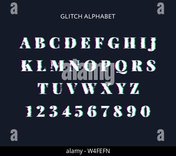 Vektor verzerrt glitch Font. Trendigen stil Schriftzug Schriftbild. Stock Vektor