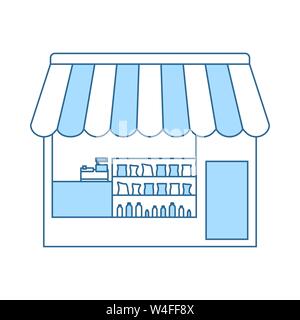 Zelt Shop Symbol. Dünne Linie mit blauer Füllung Design. Vector Illustration. Stock Vektor