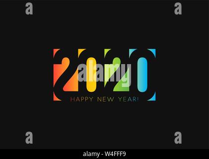Frohes Neues Jahr 2020. Negative Space Design, schneiden Sie Nummern aus farbigem Papier. 20 20 Holiday Logo Design. Vector Illustration auf Schwarz Stock Vektor