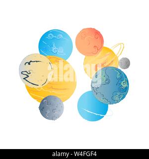 Bunte helle Planeten im Sonnensystem, Vector Illustration, modernen Skizze Stil. Stock Vektor