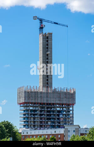 Die River Street Tower (student Apartments) im Bau (Jun 19). Manchester, England, UK. Stockfoto