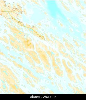 Imaginäre topografische Karte des Gebiets mit Flüssen, Seen und Straßen Stock Vektor
