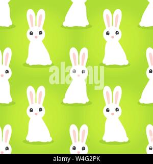 Weiß niedliche Kaninchen nahtlose Muster. Vector Illustration. Stock Vektor