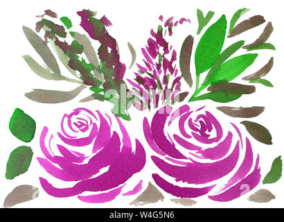 Aquarell Rose Blumenmuster, zarte Blumen, rosa Rosen Blumen Stockfoto