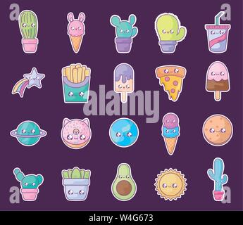 Cute Icons Set Style kawaii Vector Illustration Design Stock Vektor
