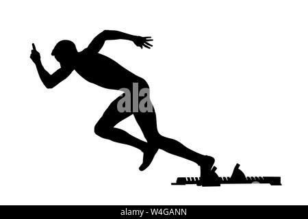 Start Athlet runner Startlöchern schwarze Silhouette in der Athletik Stockfoto
