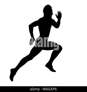 Muskulöse sprinter runner Athlet schnell laufende schwarze Silhouette Stockfoto