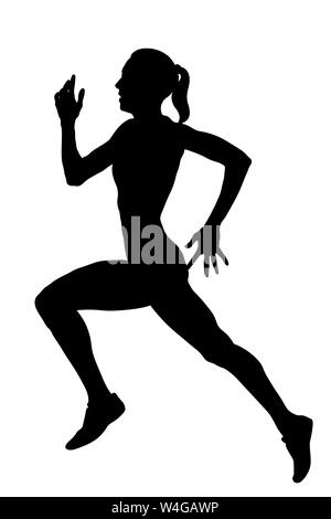 Schlanke Sportlerin runner läuft schwarze Silhouette Stockfoto