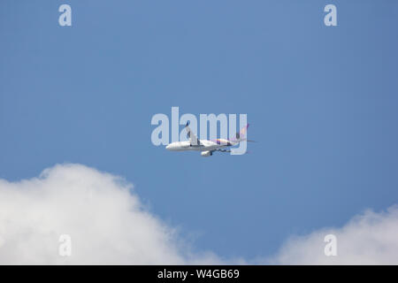 Chiangmai, Thailand - 17. Juli 2019: HS-TEU-Airbus A330-300 von Thai Airways. Im Flug von Chiang Mai nach Bangkok. Stockfoto