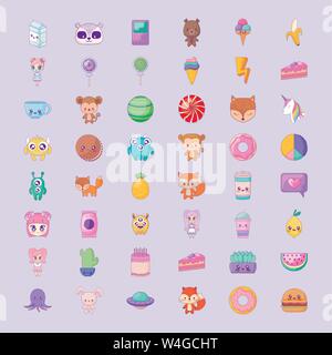 Cute Icons Set Style kawaii Vector Illustration Design Stock Vektor