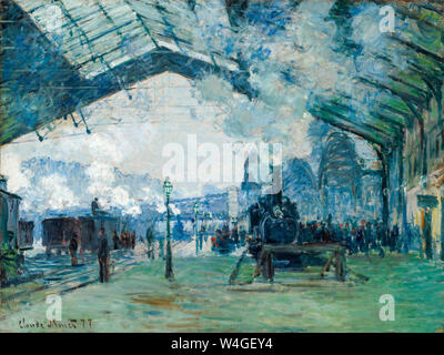 Claude Monet, Ankunft des Normandie-Zuges, Gare Saint-Lazare, impressionistische Malerei, 1877 Stockfoto