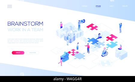 Brainstorming und Teamarbeit - bunte isometrische Vektor Web Banner Stock Vektor