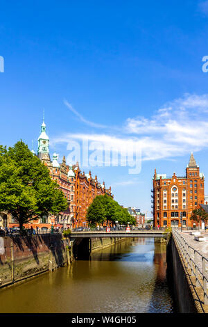 Blick auf die alte Speicherstadt, Hamburg, Deutschland Stockfoto