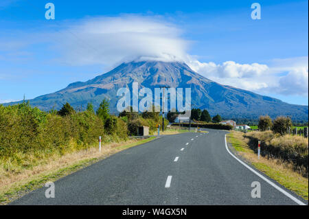 Straße zum Mount Taranaki, North Island, Neuseeland Stockfoto