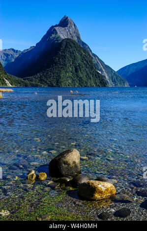 Die steilen Klippen von Milford Sound, Südinsel, Neuseeland Stockfoto