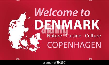 Nach Dänemark Willkommen - einladungskarte oder Flyer Vorlage in Rot für ein reiseunternehmen Touren in Dänemark zu organisieren. Stock Vektor