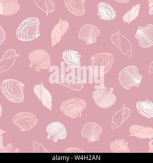 Vektor Coral Pink Muster wiederholen mit Vielfalt von Muscheln. Perfekt für Grüße, Einladungen, Verpackung Papier-, Textil-, Hochzeits- und Web Design. Stock Vektor