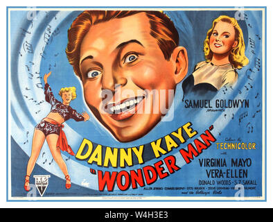 Der 1940er Jahrgang Film Poster für das Wunder Mensch - ein 1945 musikalische Film mit Danny Kaye und Virginia Mayo - Es auf einer Kurzgeschichte von Arthur Sheekman basiert und durch H. Bruce Humberstone geleitet. Wunder Mensch, 1945 H. Bruce Humberstone falsche Identität romantische musikalische Verbrechen Donald Woods, S.Z. Sakall, Allen Jenkins, Edward Brophy, Otto Kruger, Steve Cochran, Virginia Gilmore, und die goldwyn Mädchen. fantasy Komödie Stockfoto