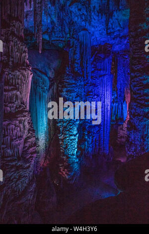 Mallorca, Lichtillumination, in der Höhle Cuevas de Arta, sterben Höhle von Arta, Mallorca, Spanien Stockfoto