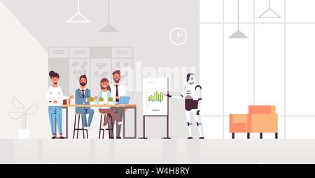 Business Roboter speaket Darstellung eines Graphen auf dem Flipchart zu Geschäftsleuten Team bei Konferenz Konferenz künstliche Intelligenz Technologie Stock Vektor