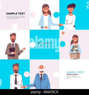 Set Geschäftsleute handshaking Vereinbarung Partnerschaft job Einführung neue Geschäftskonzepte Sammlung Flachbild portrait horizontale Puzzleteile Stock Vektor