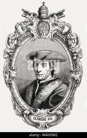 Papst Clemens XIV oder Clemens XIV; 1705-1774; Giovanni Vincenzo Antonio Ganganelli geboren; regierte von 1769 bis 1774 Stockfoto