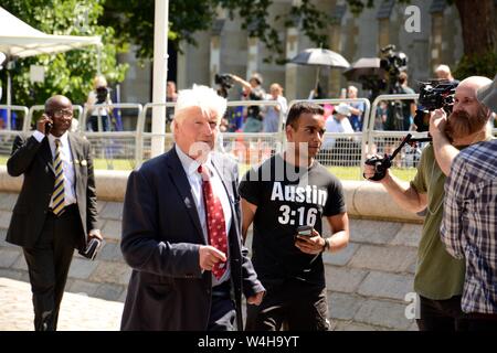Die Tory Führung Ergebnis am QEII 23. Juli 2019 und die Teilnehmer waren die mächtigen und einflussreichen in der Tories und riesigen Berichterstattung in der Presse. Stockfoto