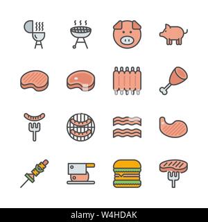 Schweinefleisch in colorline Icon Set. Vector Illustration Stock Vektor
