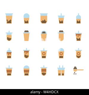 Bubble Milch Kaffee in flachen Icon Set. Vector Illustration Stock Vektor