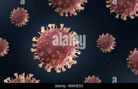 Virus isoliert auf blauem Hintergrund. Stockfoto