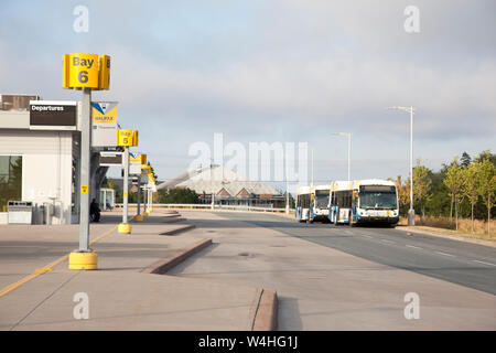 Halifax, Nova Scotia - 2. August 2017: Metro Transit Bussen und leeren Gassen am neu erbauten Lacewood terminal in Clayton Park Stockfoto