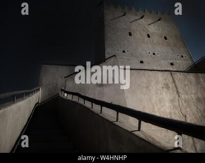 Al Barzan Towers wird auch als Umm Salal Mohammed Fort Towers bezeichnet, sind Wachtürme, die im späten 19. Jahrhundert errichtet wurden. Stockfoto