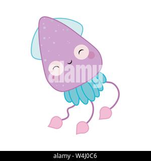 Marine Einwohner. squid cartoon Vector Illustration. lila cute Octopus Illustration für Kinder und Babys. Meer Kreatur. Stock Vektor