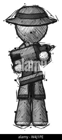 Skizze Detektiv Mann mit großen bohren. Stockfoto