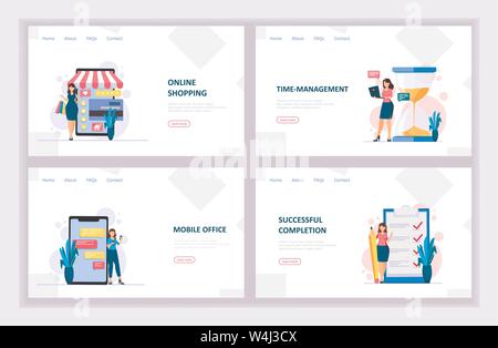 Konzept der Online Shopping, Social Networking, Zeitmanagement und machen Pläne für den Monat. Gerne erfolgreiche Geschäftsfrau. Stock Vektor