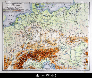 1900 Meyer physische Karte von Mitteleuropa Stockfoto