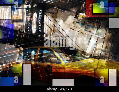 New York Grunge. Manhattan Bridge und Kabine Stockfoto