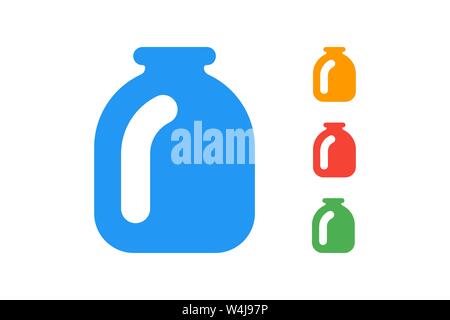 Glas Glas Flachbild vector Abbildung. Küche Flasche blau rot grün orange Symbole Stock Vektor