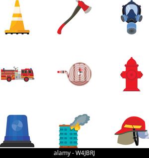 Feuerwehrmann Icon Set. Flache Set von 9 Feuerwehrmann Vector Icons für Web Design auf weißem Hintergrund Stock Vektor