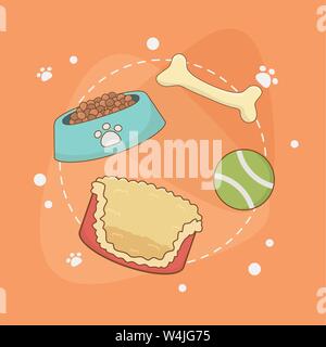 Einstellen der Pflege Haustiere Zubehör Vector Illustration Design Stock Vektor