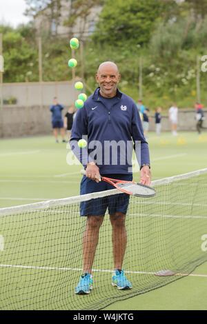 Trevor Oktave an Donaghadee Tennis Club, County Down, Dienstag, Juli 2nd, 2019. (Foto von Paul McErlane für den Belfast Telegraph) Stockfoto